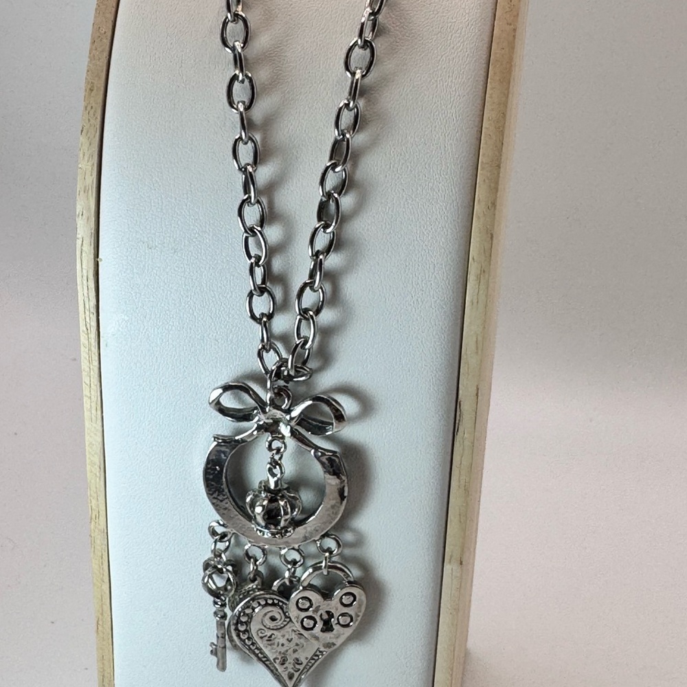 Silver Anchor Heart Bow Necklace